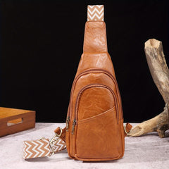 Solid PU Leather Chest Bag Foldable Sling Shoulder Bag