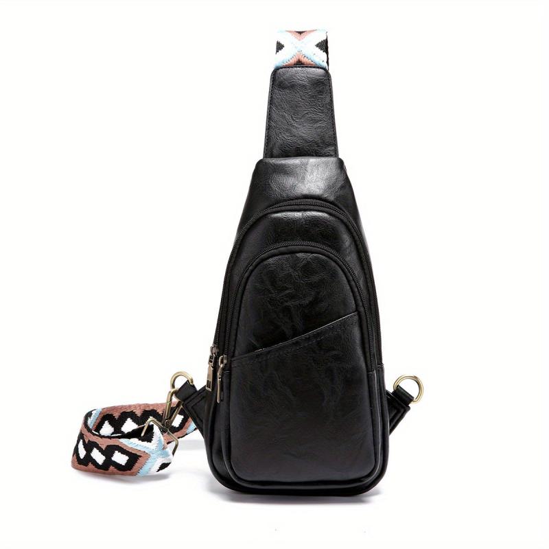 Solid PU Leather Chest Bag Foldable Sling Shoulder Bag
