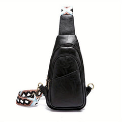 Solid PU Leather Chest Bag Foldable Sling Shoulder Bag