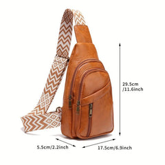 Vintage Geometric Crossbody Bag PU Leather Chest Purse