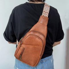 Vintage Geometric Crossbody Bag PU Leather Chest Purse
