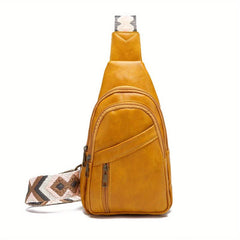 Vintage Geometric Crossbody Bag PU Leather Chest Purse