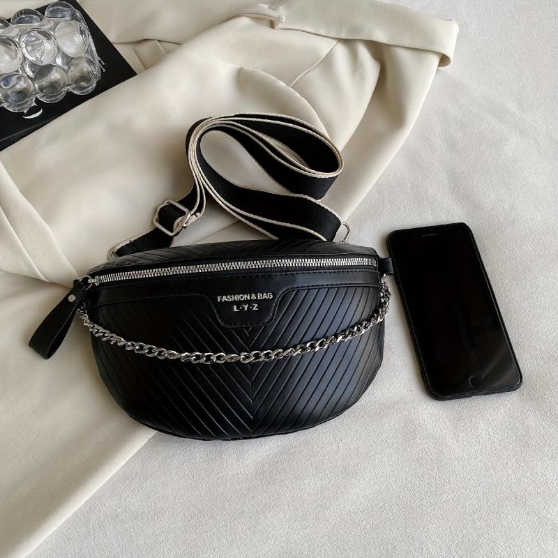 Quilted Crossbody Bag Zipper Crescent Chest Bag Women's Purse