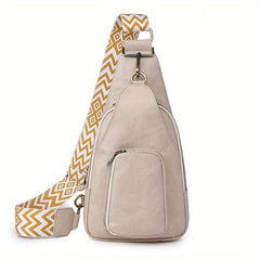 Vintage Geometric Strap Sling Bag Faux Leather Chest Bag