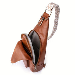 Vintage Geometric Strap Sling Bag Faux Leather Chest Bag
