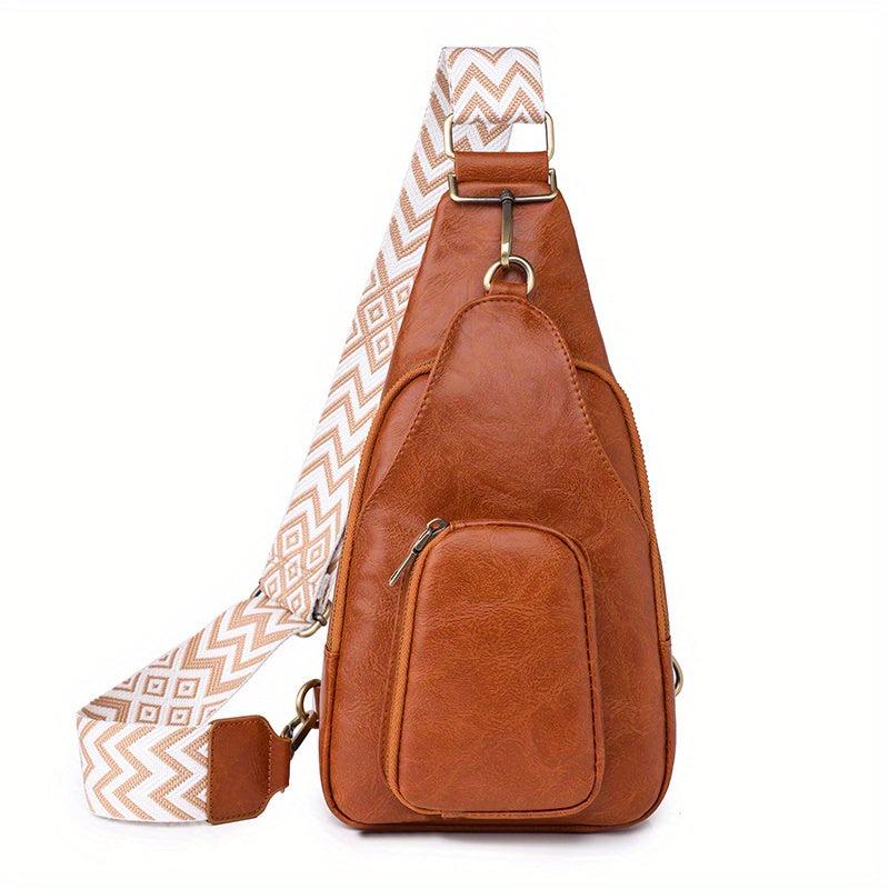 Vintage Geometric Strap Sling Bag Faux Leather Chest Bag