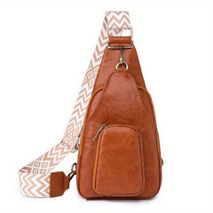 Vintage Geometric Strap Sling Bag Faux Leather Chest Bag