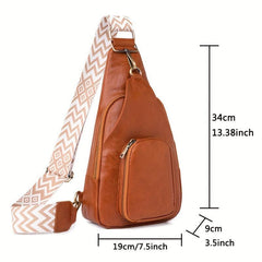 Vintage Geometric Strap Sling Bag Faux Leather Chest Bag