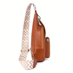 Vintage Geometric Strap Sling Bag Faux Leather Chest Bag
