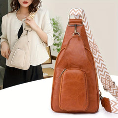 Vintage Geometric Strap Sling Bag Faux Leather Chest Bag