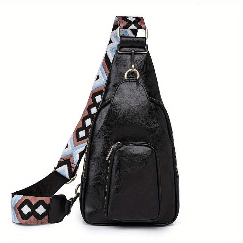 Vintage Geometric Strap Sling Bag Faux Leather Chest Bag