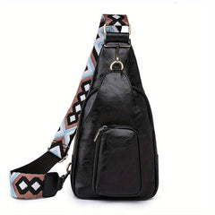 Vintage Geometric Strap Sling Bag Faux Leather Chest Bag