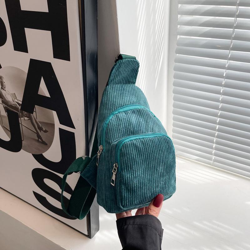 Corduroy Zipper Sling Bag for Autumn & Winter