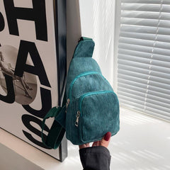 Corduroy Zipper Sling Bag for Autumn & Winter