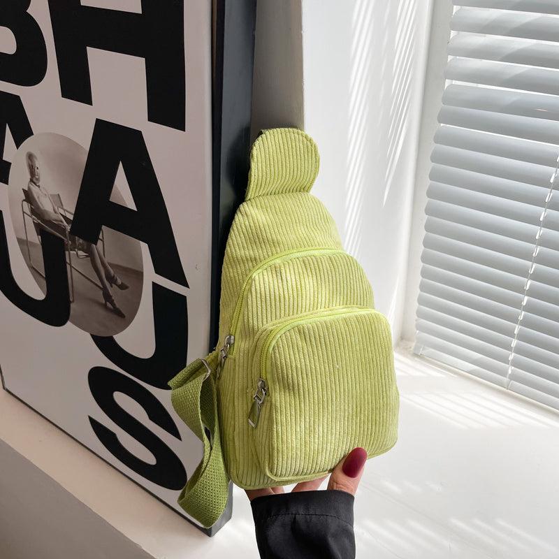 Corduroy Zipper Sling Bag for Autumn & Winter