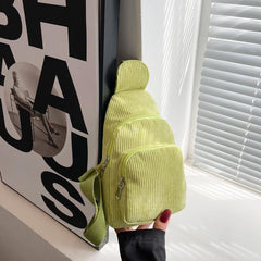 Corduroy Zipper Sling Bag for Autumn & Winter