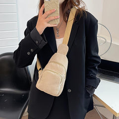 Corduroy Zipper Sling Bag for Autumn & Winter