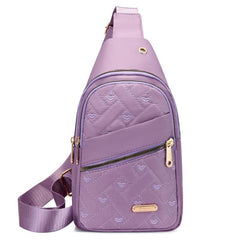 Heart Embroidered Quilted Chest Bag Nylon Crossbody Purse