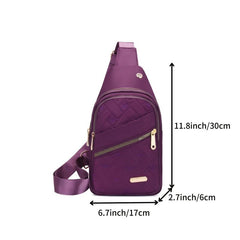 Heart Embroidered Quilted Chest Bag Nylon Crossbody Purse