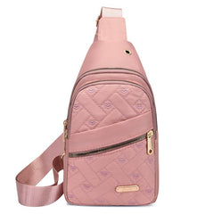 Heart Embroidered Quilted Chest Bag Nylon Crossbody Purse
