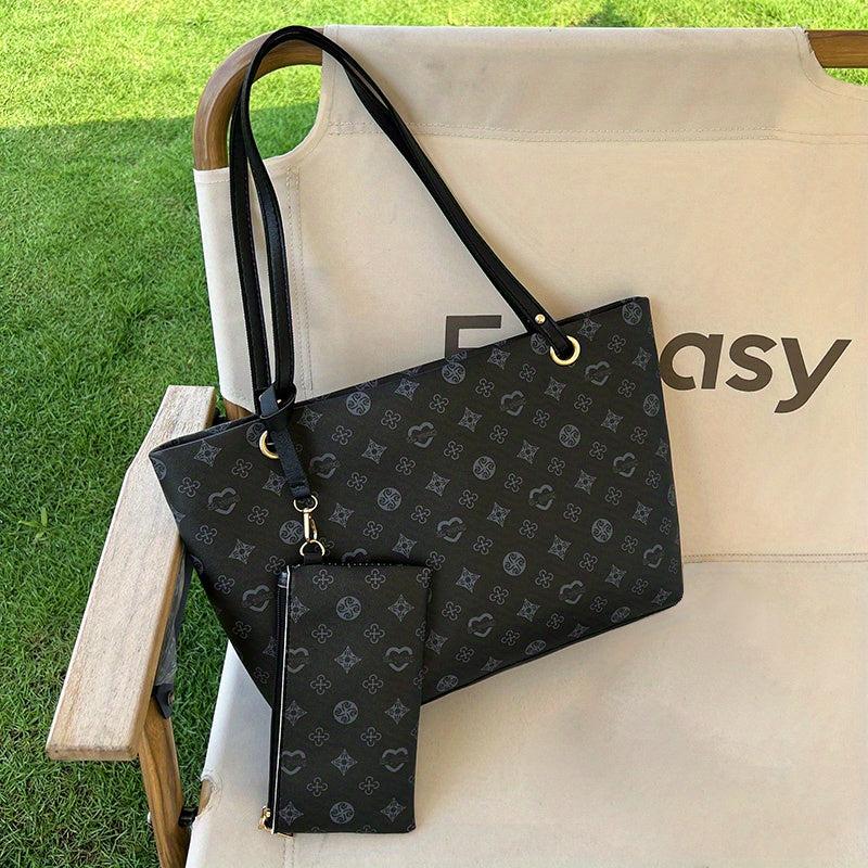 Sling Bag & Handbag Set Printed Tote Large Capacity Zipper Underarm Bag