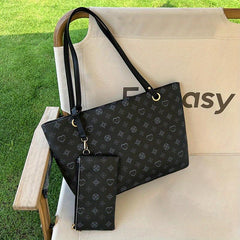 Sling Bag & Handbag Set Printed Tote Large Capacity Zipper Underarm Bag