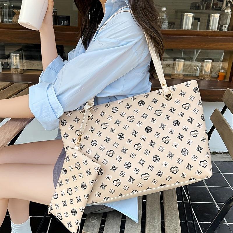 Sling Bag & Handbag Set Printed Tote Large Capacity Zipper Underarm Bag