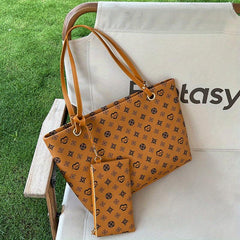Sling Bag & Handbag Set Printed Tote Large Capacity Zipper Underarm Bag