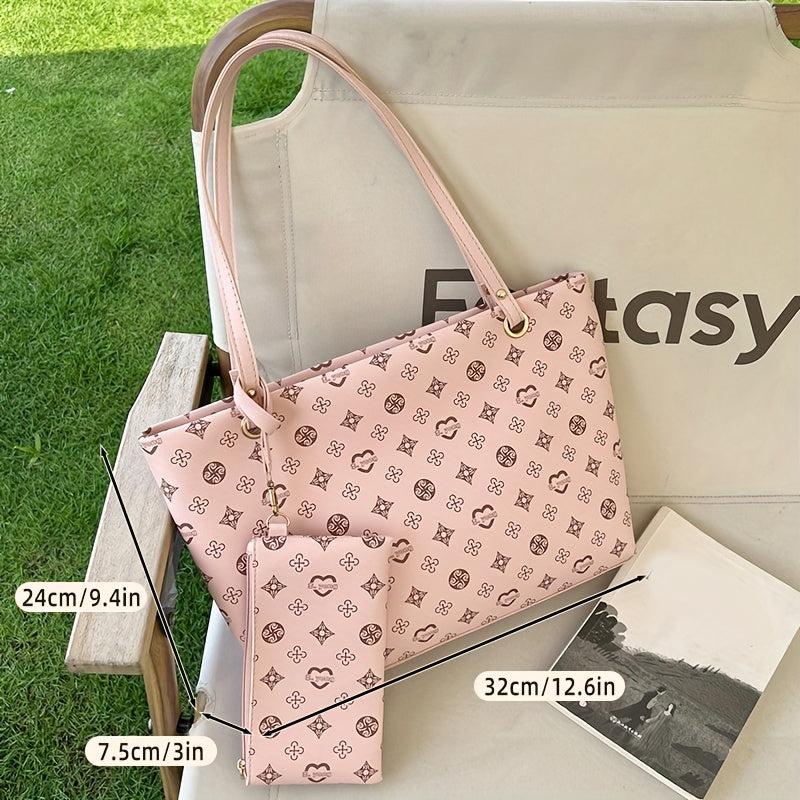 Sling Bag & Handbag Set Printed Tote Large Capacity Zipper Underarm Bag