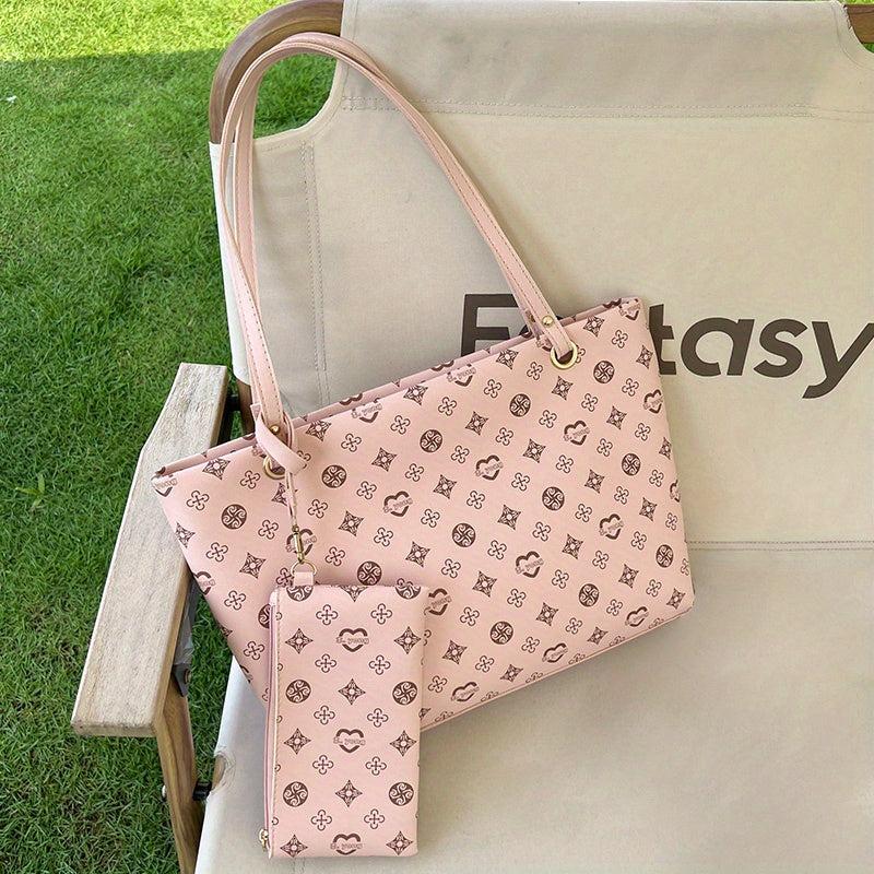Sling Bag & Handbag Set Printed Tote Large Capacity Zipper Underarm Bag