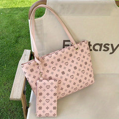 Sling Bag & Handbag Set Printed Tote Large Capacity Zipper Underarm Bag