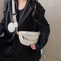 Braided Detail Chest Bag With Coin Purse Chain Crossbody Bag