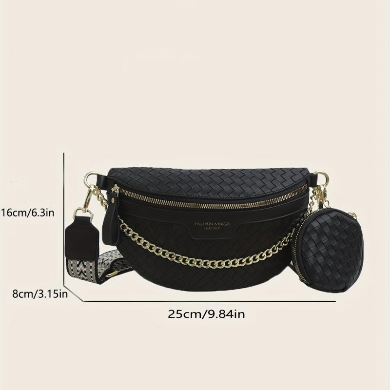 Braided Detail Chest Bag With Coin Purse Chain Crossbody Bag