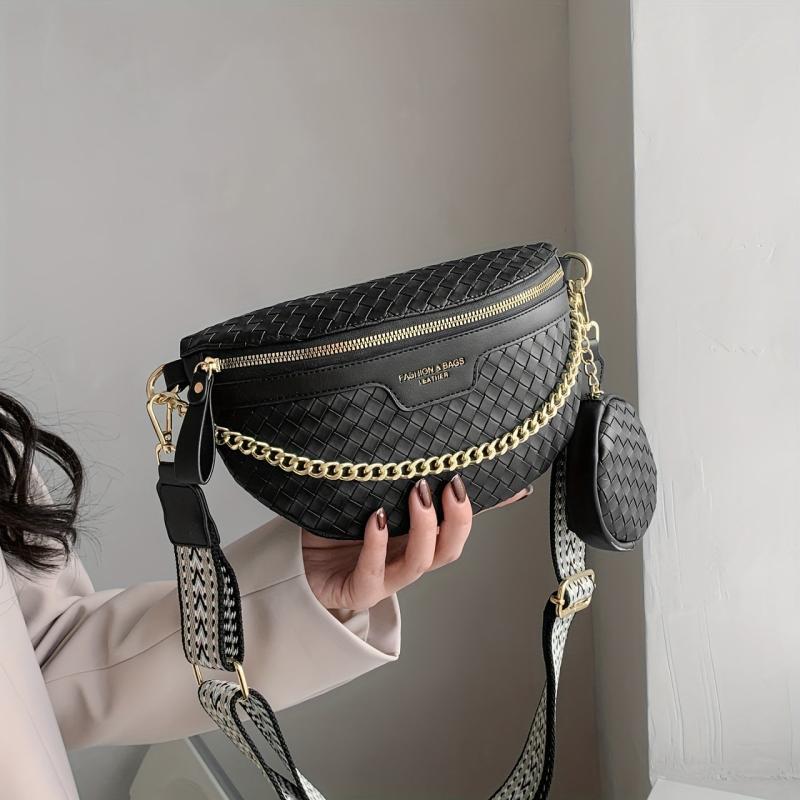 Braided Detail Chest Bag With Coin Purse Chain Crossbody Bag