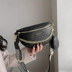 Braided Detail Chest Bag With Coin Purse Chain Crossbody Bag