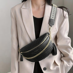 Braided Detail Chest Bag With Coin Purse Chain Crossbody Bag