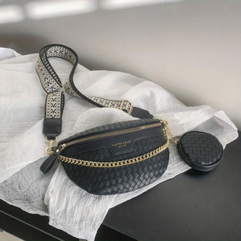 Braided Detail Chest Bag With Coin Purse Chain Crossbody Bag