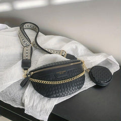 Braided Detail Chest Bag With Coin Purse Chain Crossbody Bag