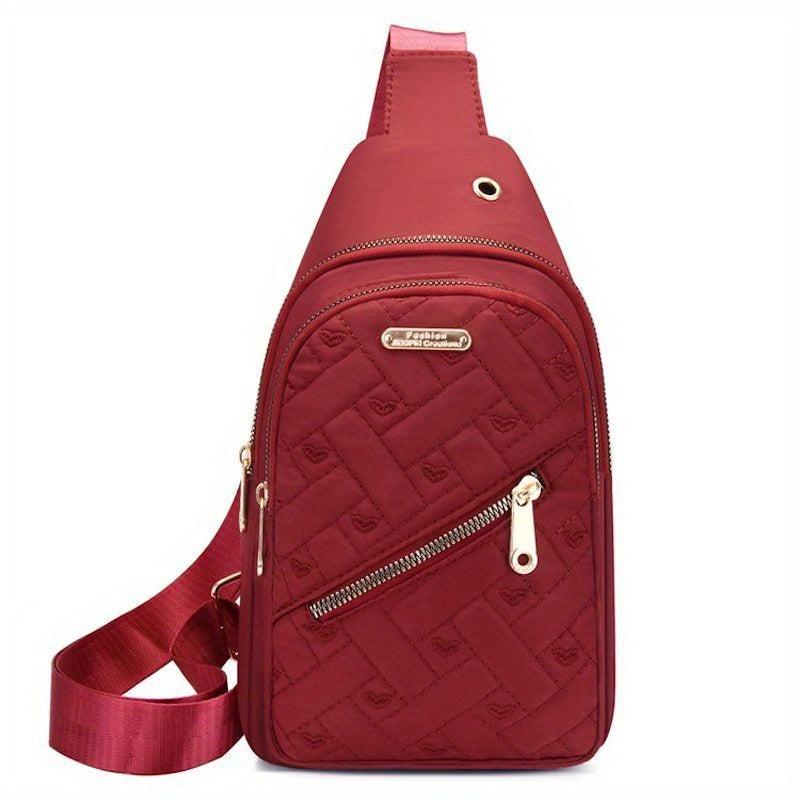 Heart Embroidered Quilted Chest Bag Nylon Sports Fitness Sling Bag