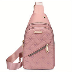 Heart Embroidered Quilted Chest Bag Nylon Sports Fitness Sling Bag
