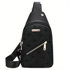 Heart Embroidered Quilted Chest Bag Nylon Sports Fitness Sling Bag