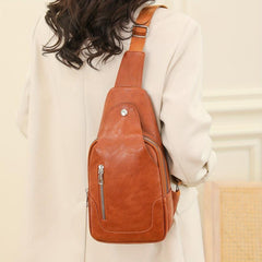Vintage Sling Backpack PU Leather Crossbody Bag Outdoor Travel
