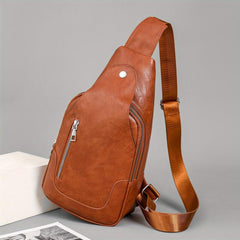 Vintage Sling Backpack PU Leather Crossbody Bag Outdoor Travel