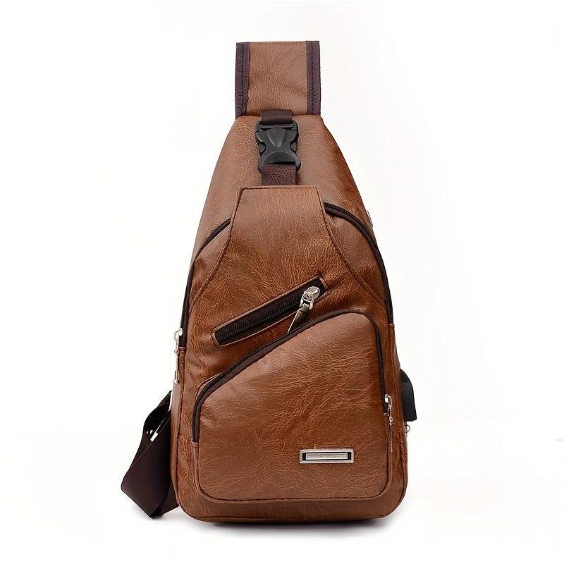 Outdoor Sports Sling Bag Vintage PU Chest Bag