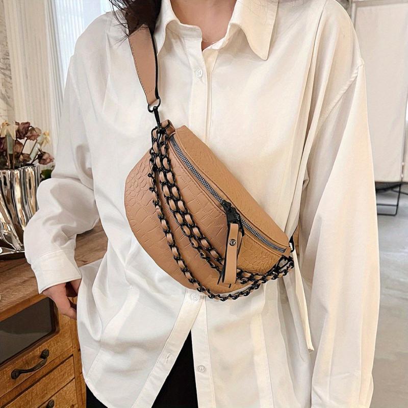 Crocodile Chain Decor Crossbody Fanny Pack All Match Sling Bag