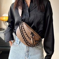 Crocodile Chain Decor Crossbody Fanny Pack All Match Sling Bag
