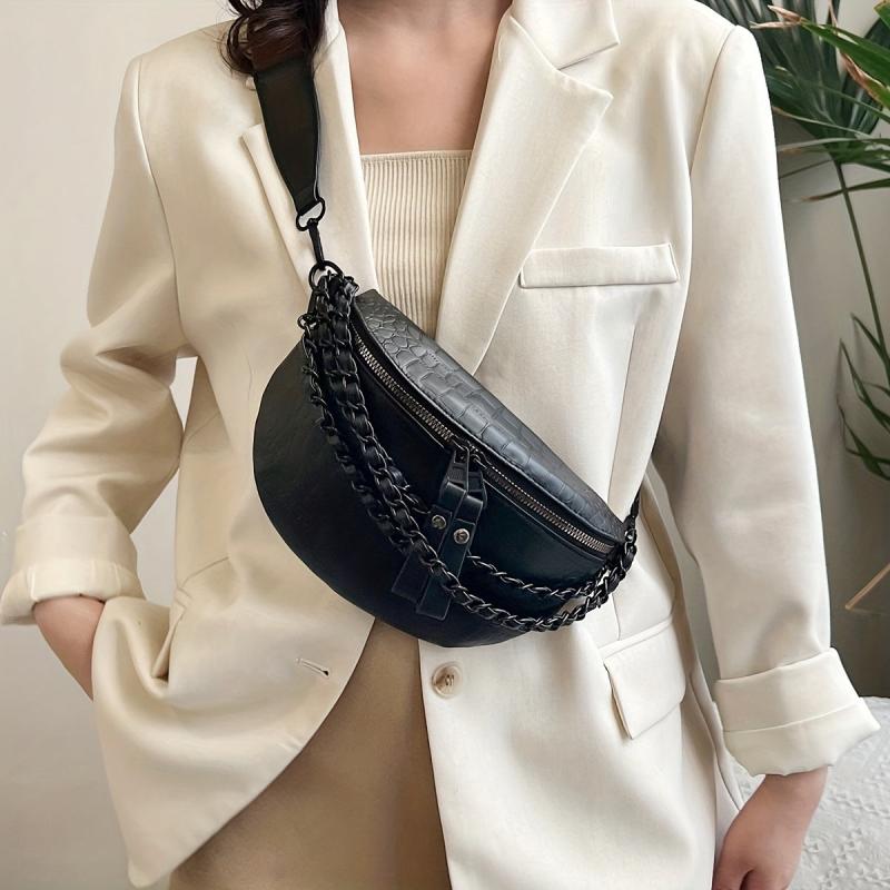 Crocodile Chain Decor Crossbody Fanny Pack All Match Sling Bag