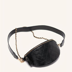 Argyle Quilted Fanny Pack Crossbody Chain Bag PU Leather Chest Purse