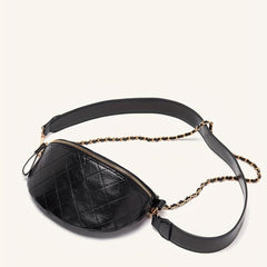 Argyle Quilted Fanny Pack Crossbody Chain Bag PU Leather Chest Purse