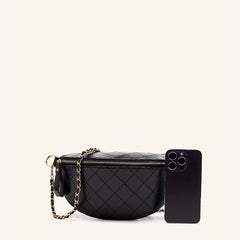 Argyle Quilted Fanny Pack Crossbody Chain Bag PU Leather Chest Purse